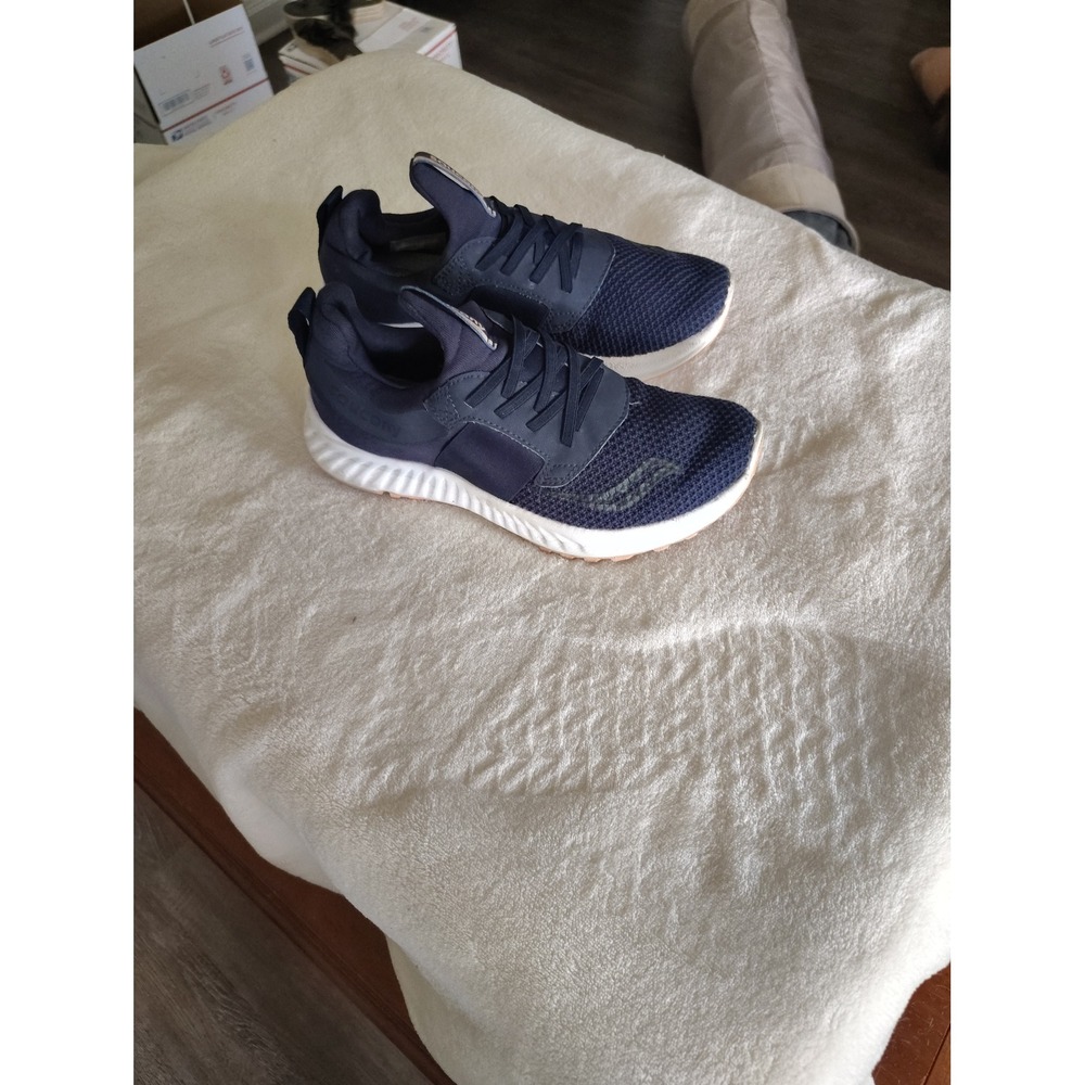 Saucony Kids Stretch & Go Breeze Navy Blue Running Shoes Sneakers Slip On